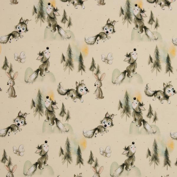 Baumwolljersey Jerry Kleine Wölfe auf Ecru von Swafing